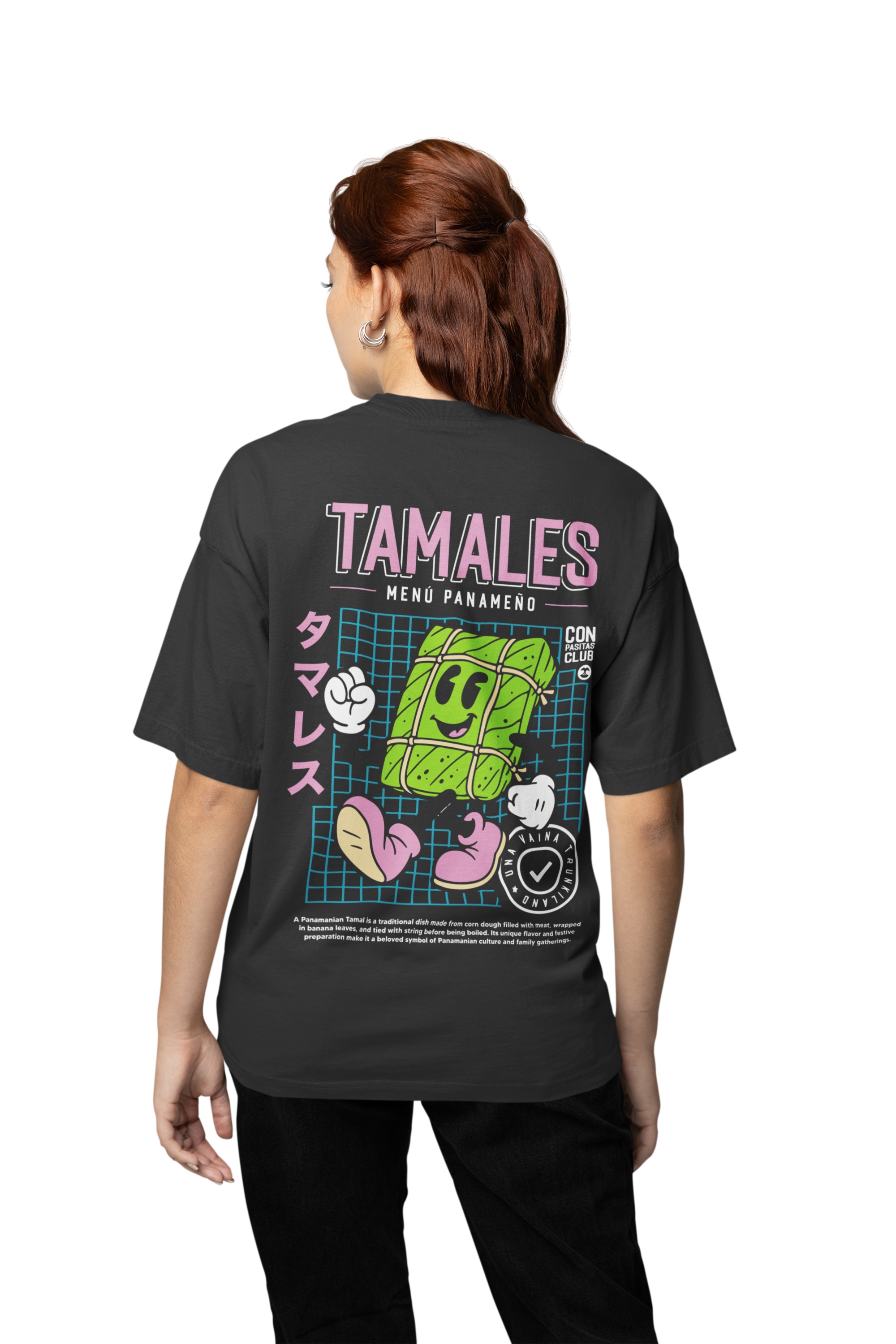 Tshirt Oversized Tamal Panameño (Con Pasitas) color Negro Acid Wash