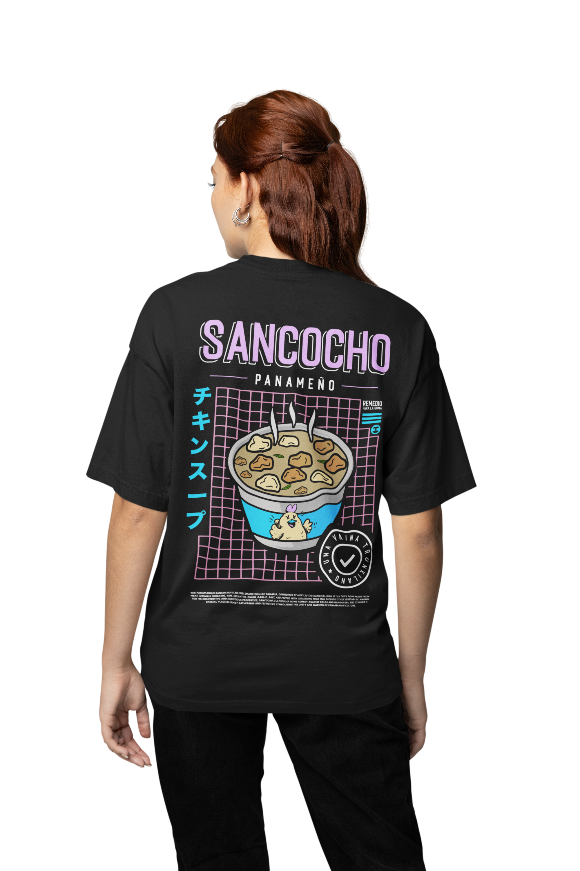 Tshirt Oversized Sancocho Panameño color Negro Acid Wash