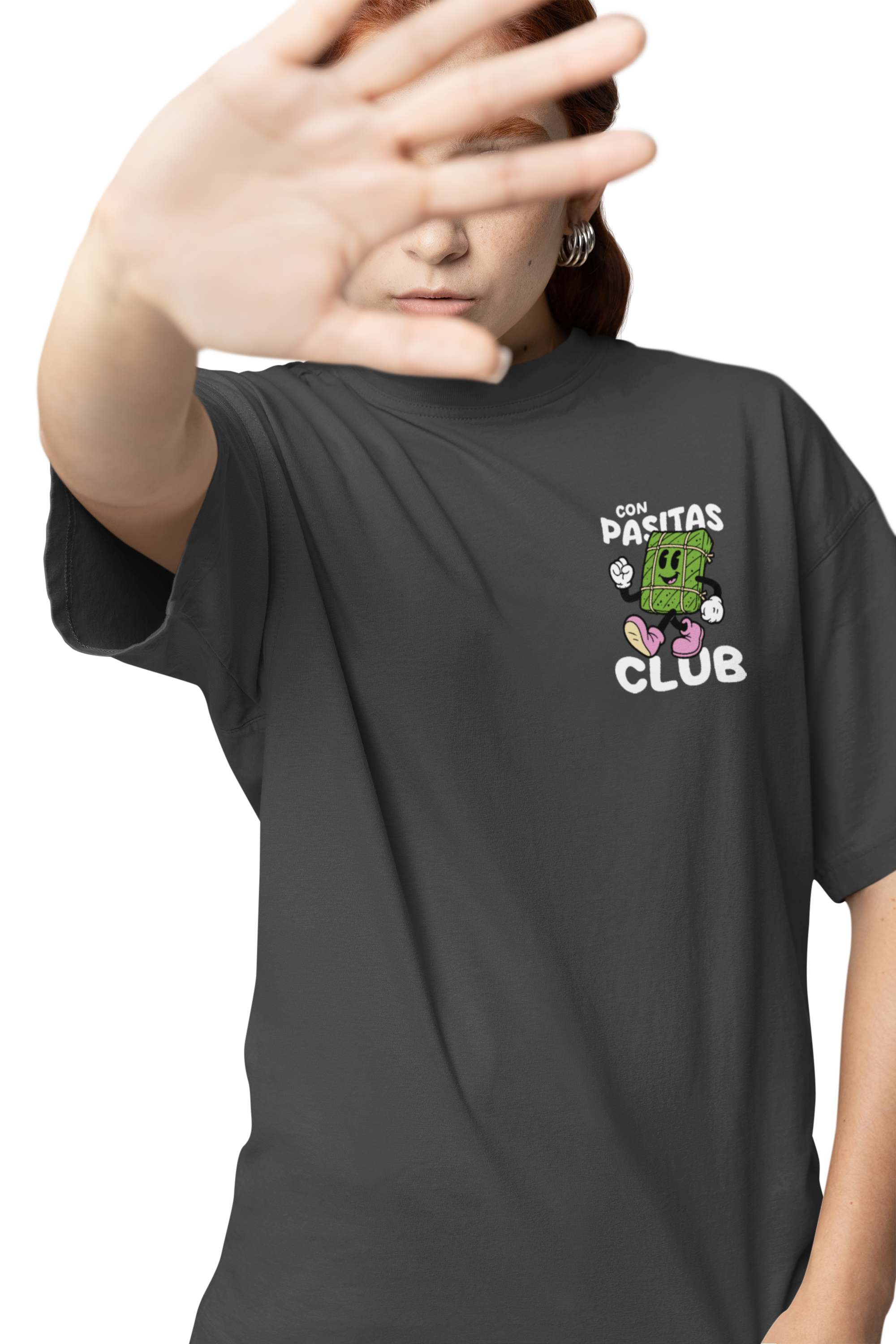 Tshirt Oversized Tamal Panameño (Con Pasitas) color Negro Acid Wash